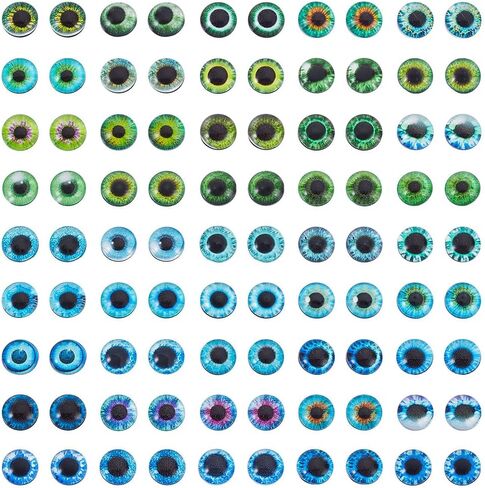 AHANDMAKER 100Pcs Glass Eyes Cabochons 8mm Mixed Style Eyes Flatback Dome Cabochons Half Round with Evil Eye Pattern for Art Props Christmas Photo Cameo Pendant Jewelry Making in Saudi Arabia