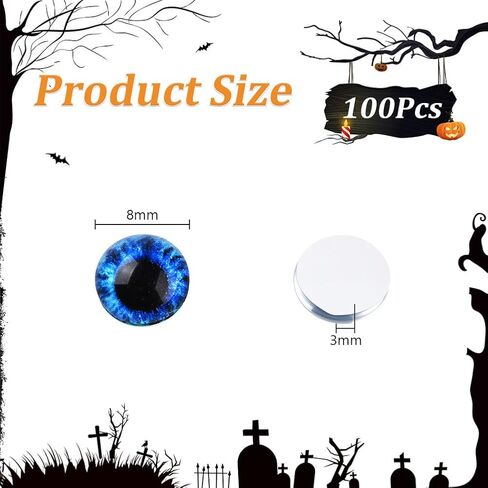 AHANDMAKER 100Pcs Glass Eyes Cabochons 8mm Mixed Style Eyes Flatback Dome Cabochons Half Round with Evil Eye Pattern for Art Props Christmas Photo Cameo Pendant Jewelry Making in Saudi Arabia
