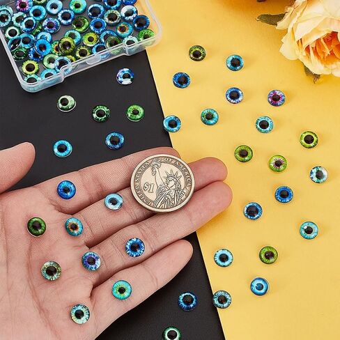 AHANDMAKER 100Pcs Glass Eyes Cabochons 8mm Mixed Style Eyes Flatback Dome Cabochons Half Round with Evil Eye Pattern for Art Props Christmas Photo Cameo Pendant Jewelry Making in Saudi Arabia
