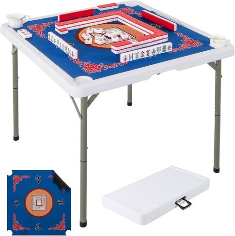 طاولة Mahjong Classic Classic Classic ، و 35 'خضراء مربعة ، و 4 كوب من حاملي و 4 أخاديد رقائق ، قابلة للطي للبالغين لعبة الدومينو ، والتخييم in Kuwait