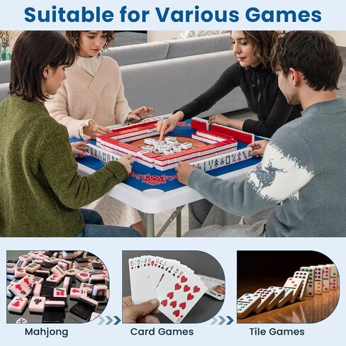 طاولة Mahjong Classic Classic Classic ، و 35 'خضراء مربعة ، و 4 كوب من حاملي و 4 أخاديد رقائق ، قابلة للطي للبالغين لعبة الدومينو ، والتخييم in Kuwait