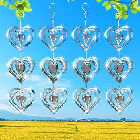 3D Water Drop Pendant Stainless Steel Wind Spinners, Bird Scare Discs with Metal Shiny Highly Reflective Double Sided 360°Rotating, Deterrents to Keep Scare Birds Away from Garden Patio Porches Yard in Saudi Arabia