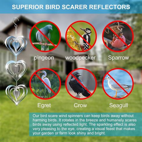 3D Water Drop Pendant Stainless Steel Wind Spinners, Bird Scare Discs with Metal Shiny Highly Reflective Double Sided 360°Rotating, Deterrents to Keep Scare Birds Away from Garden Patio Porches Yard in Saudi Arabia