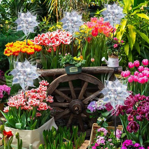 Qualirey 48 Pack عاكسة pinwheels مع حصص pinwheels Sparkly for Yard and Garden Windmill Spinners الكفاءة ردع المواد العاكسة تحافظ على الطيور بعيدًا عن حديقة الساحة (الفضة) in Kuwait