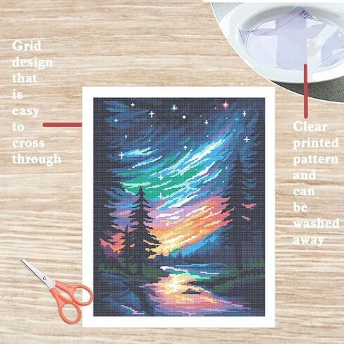 FreeBloss Cross Stitch Kits للبالغين Starry Sky Smoot Cross Stitch Kit مسبقًا تطريزًا مطبوعًا للمبتدئين مع تعليمات Needlepoint in Saudi Arabia