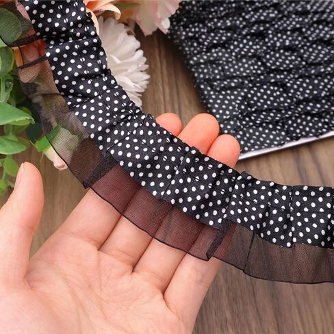 Retro Polka Dot Shuffle Trim 5 ياردة أسود تجمع الحافة تقليم لديكور المنزل in Kuwait