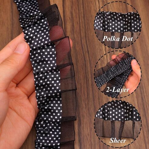 Retro Polka Dot Shuffle Trim 5 ياردة أسود تجمع الحافة تقليم لديكور المنزل in Kuwait