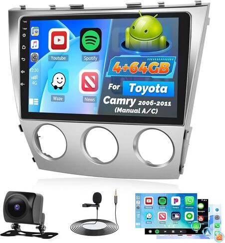 Roinvou 8 Cores 4+64G Android Radio Upgrade for Toyota Camry 2006-2011(Manual A/C), 10.1'' HD Touchscreen with Wireless CarPlay Android Auto GPS Navigation WiFi Backup Camera Mirror Link BT Mic RDS in Saudi Arabia