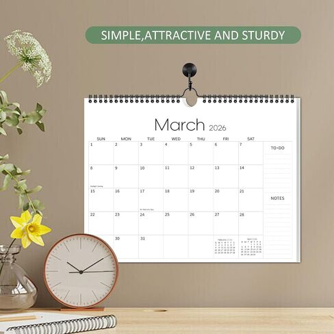 Aesthetic Wall Calendar 2025-2026, 17 Monthly Horizontal Hanging Calendar from August 2025 to December 2026, 14.5" x 11.5" Minimalist Modern & Simple Paper Wall Calendar for School, Home, Office in Kuwait