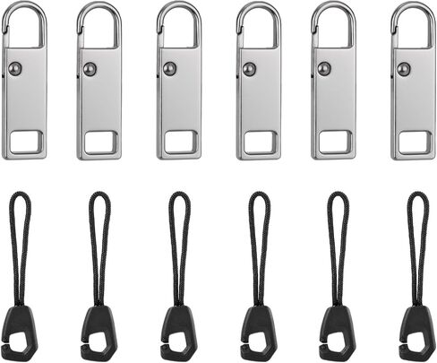 12pcs Zipper Pull Replacement Kit, Detachable Metal Zipper Tabs Tag and Extension Pull Cords Repair Slider Head Fixer for Backpack Jacket Pants Luggage Boots Tent (Black) in Saudi Arabia