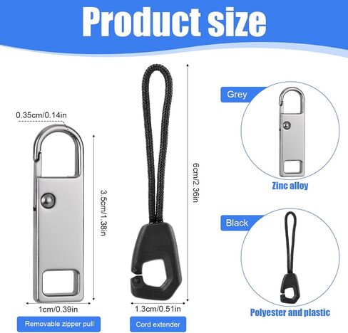 12pcs Zipper Pull Replacement Kit, Detachable Metal Zipper Tabs Tag and Extension Pull Cords Repair Slider Head Fixer for Backpack Jacket Pants Luggage Boots Tent (Black) in Saudi Arabia