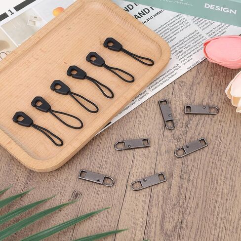 12pcs Zipper Pull Replacement Kit, Detachable Metal Zipper Tabs Tag and Extension Pull Cords Repair Slider Head Fixer for Backpack Jacket Pants Luggage Boots Tent (Black) in Saudi Arabia