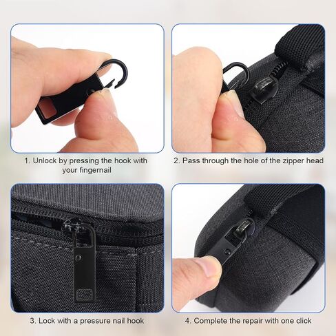 12pcs Zipper Pull Replacement Kit, Detachable Metal Zipper Tabs Tag and Extension Pull Cords Repair Slider Head Fixer for Backpack Jacket Pants Luggage Boots Tent (Black) in Kuwait