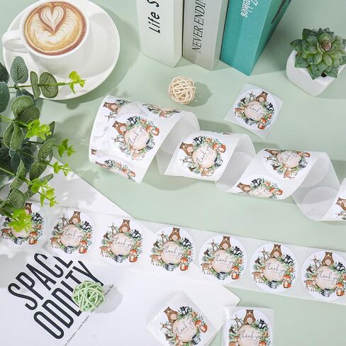 500Pcs Baby Shower Stickers Roll 2" Woodland Animal Thank You Seal Stickers Greenery Forest Animal Adhesive Sealing Labels for Birthday Gift Packing Envelope Party Favor Decor in Saudi Arabia