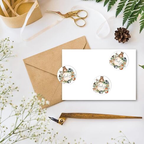 500Pcs Baby Shower Stickers Roll 2" Woodland Animal Thank You Seal Stickers Greenery Forest Animal Adhesive Sealing Labels for Birthday Gift Packing Envelope Party Favor Decor in Saudi Arabia