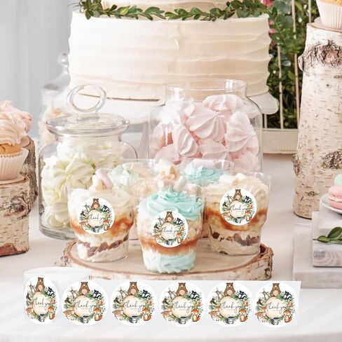 500Pcs Baby Shower Stickers Roll 2" Woodland Animal Thank You Seal Stickers Greenery Forest Animal Adhesive Sealing Labels for Birthday Gift Packing Envelope Party Favor Decor in Saudi Arabia