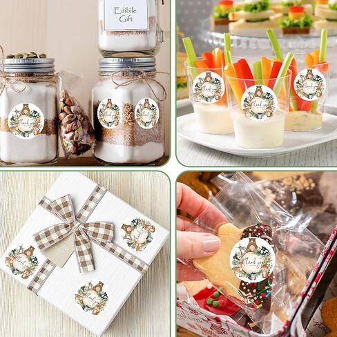 500Pcs Baby Shower Stickers Roll 2" Woodland Animal Thank You Seal Stickers Greenery Forest Animal Adhesive Sealing Labels for Birthday Gift Packing Envelope Party Favor Decor in Saudi Arabia