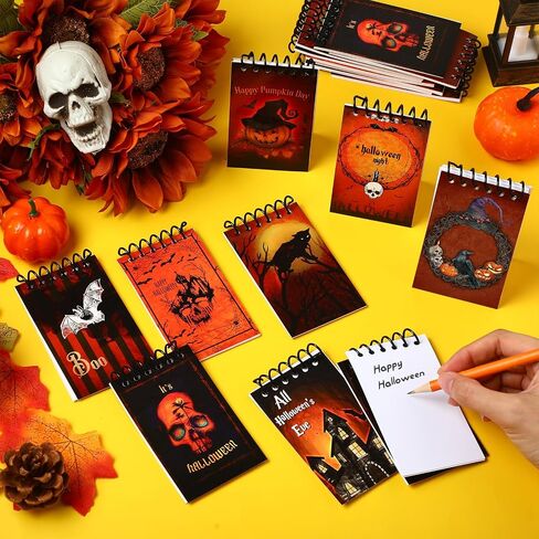 Pajean 24 Pieces Halloween Mini Spiral Notepads Halloween Notebooks Party Favors Spiders Cat Pumpkin Spiral Notebook for Goodie Bag Stuffers Filler Gifts School Supplies Decor in Saudi Arabia