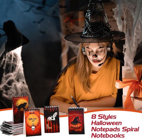 Pajean 24 Pieces Halloween Mini Spiral Notepads Halloween Notebooks Party Favors Spiders Cat Pumpkin Spiral Notebook for Goodie Bag Stuffers Filler Gifts School Supplies Decor in Saudi Arabia