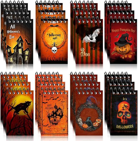 Pajean 24 Pieces Halloween Mini Spiral Notepads Halloween Notebooks Party Favors Spiders Cat Pumpkin Spiral Notebook for Goodie Bag Stuffers Filler Gifts School Supplies Decor in Saudi Arabia