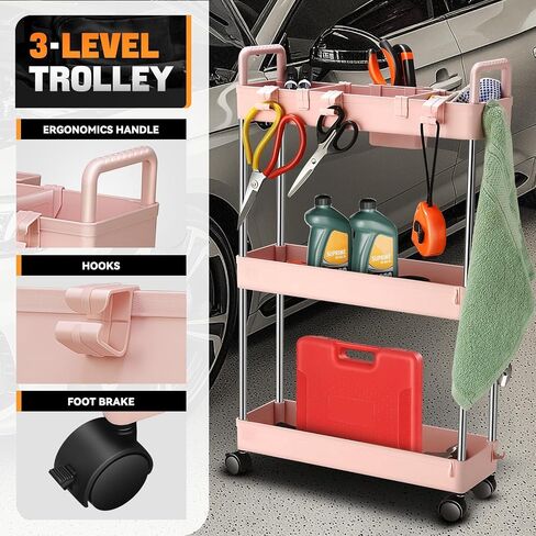 سعة Auto Dynasty 3 Tier Slim Rolling مع مقبض ، عربة تخزين متعددة الوظائف ، منظم تخزين متحرك مع عجلات للمكتب ، الحمام ، المطبخ ، الأماكن الضيقة (أبيض) in Kuwait