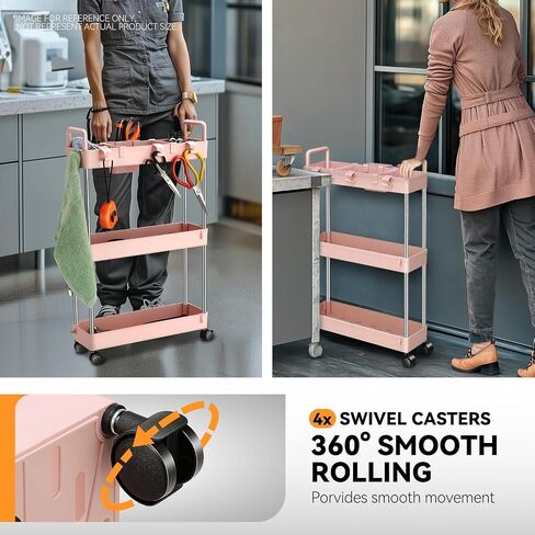 سعة Auto Dynasty 3 Tier Slim Rolling مع مقبض ، عربة تخزين متعددة الوظائف ، منظم تخزين متحرك مع عجلات للمكتب ، الحمام ، المطبخ ، الأماكن الضيقة (أبيض) in Kuwait