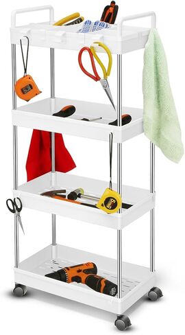 سعة Auto Dynasty 3 Tier Slim Rolling مع مقبض ، عربة تخزين متعددة الوظائف ، منظم تخزين متحرك مع عجلات للمكتب ، الحمام ، المطبخ ، الأماكن الضيقة (أبيض) in Kuwait