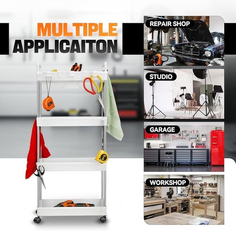 سعة Auto Dynasty 3 Tier Slim Rolling مع مقبض ، عربة تخزين متعددة الوظائف ، منظم تخزين متحرك مع عجلات للمكتب ، الحمام ، المطبخ ، الأماكن الضيقة (أبيض) in Kuwait