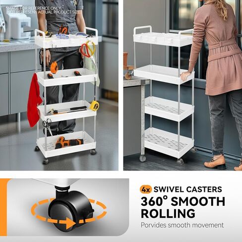 سعة Auto Dynasty 3 Tier Slim Rolling مع مقبض ، عربة تخزين متعددة الوظائف ، منظم تخزين متحرك مع عجلات للمكتب ، الحمام ، المطبخ ، الأماكن الضيقة (أبيض) in Kuwait