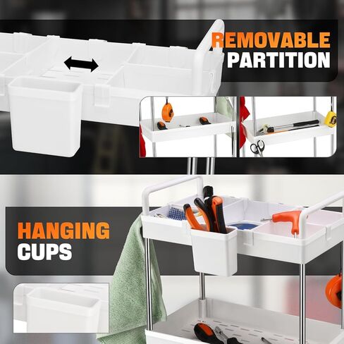 سعة Auto Dynasty 3 Tier Slim Rolling مع مقبض ، عربة تخزين متعددة الوظائف ، منظم تخزين متحرك مع عجلات للمكتب ، الحمام ، المطبخ ، الأماكن الضيقة (أبيض) in Kuwait