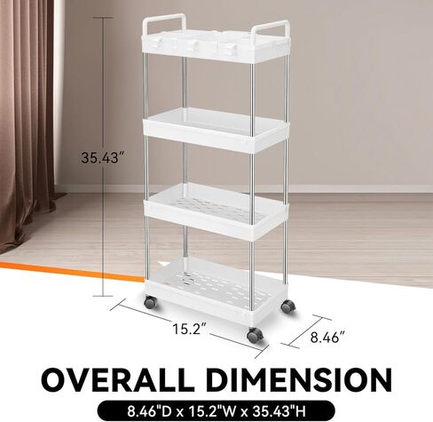 سعة Auto Dynasty 3 Tier Slim Rolling مع مقبض ، عربة تخزين متعددة الوظائف ، منظم تخزين متحرك مع عجلات للمكتب ، الحمام ، المطبخ ، الأماكن الضيقة (أبيض) in Kuwait
