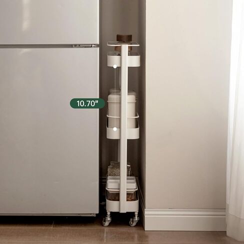 Rolling Storage Cart, 3 Tier Bathroom Organizer Mobile Shelving Unit, Metal Utility Cart Tower Rack for Kitchen Laundry Narrow Places(Fully Assembled Furniture, White) in Saudi Arabia