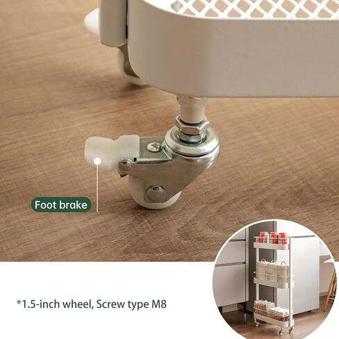 Rolling Storage Cart, 3 Tier Bathroom Organizer Mobile Shelving Unit, Metal Utility Cart Tower Rack for Kitchen Laundry Narrow Places(Fully Assembled Furniture, White) in Saudi Arabia