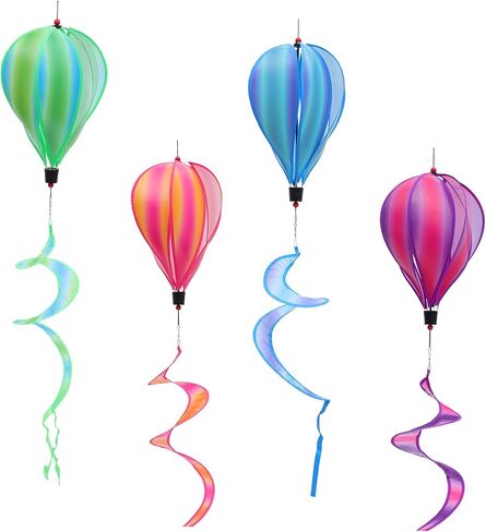 4Pcs Rainbow Wind Spinners with Striped Sequins Hot Air Balloon Pendants for Outdoor Garden Decoration Eye Catching Decor for Parties and Events in Saudi Arabia