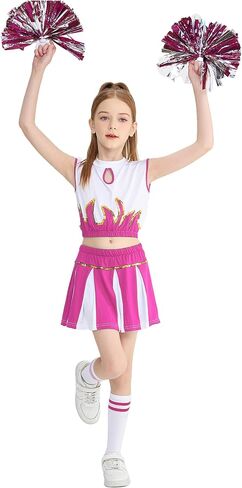 LOLANTA Girls Cheerleader Costume Pleated Skirt Set Cheerleader Outfit with Pom Pom in Kuwait