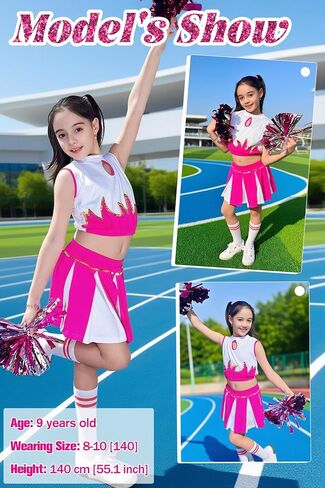 LOLANTA Girls Cheerleader Costume Pleated Skirt Set Cheerleader Outfit with Pom Pom in Kuwait