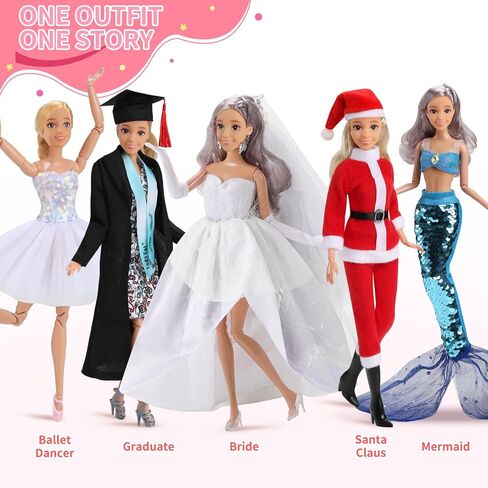 51 PCS Doll Clothers and Associory - 10 ملابس ذات طابع تحت عنوان (الطبيب ، العروس ، حورية البحر ، سانتا ، الطهاة وما إلى ذلك) ، 10 أحذية ، 5 مواقف - تناسب 11.5 بوصة دمى - ألعاب Girl's Gift (دمية غير متضمنة) in Saudi Arabia