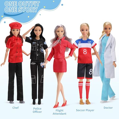 51 PCS Doll Clothers and Associory - 10 ملابس ذات طابع تحت عنوان (الطبيب ، العروس ، حورية البحر ، سانتا ، الطهاة وما إلى ذلك) ، 10 أحذية ، 5 مواقف - تناسب 11.5 بوصة دمى - ألعاب Girl's Gift (دمية غير متضمنة) in Saudi Arabia