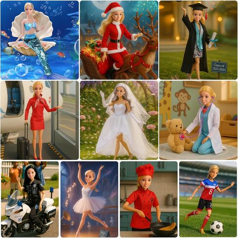 51 PCS Doll Clothers and Associory - 10 ملابس ذات طابع تحت عنوان (الطبيب ، العروس ، حورية البحر ، سانتا ، الطهاة وما إلى ذلك) ، 10 أحذية ، 5 مواقف - تناسب 11.5 بوصة دمى - ألعاب Girl's Gift (دمية غير متضمنة) in Saudi Arabia