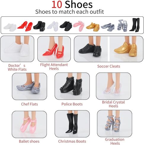 51 PCS Doll Clothers and Associory - 10 ملابس ذات طابع تحت عنوان (الطبيب ، العروس ، حورية البحر ، سانتا ، الطهاة وما إلى ذلك) ، 10 أحذية ، 5 مواقف - تناسب 11.5 بوصة دمى - ألعاب Girl's Gift (دمية غير متضمنة) in Saudi Arabia