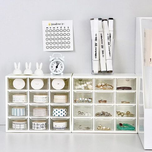 12-compartment plastic desktop drawer storage box, suitable for storing stationery, gemstones, hairpins, rubber bands, contact lenses, etc (White) in Saudi Arabia