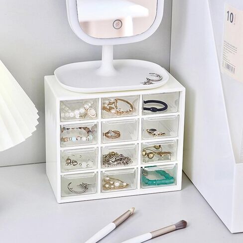 12-compartment plastic desktop drawer storage box, suitable for storing stationery, gemstones, hairpins, rubber bands, contact lenses, etc (White) in Saudi Arabia