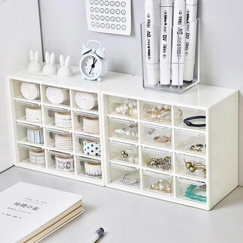 12-compartment plastic desktop drawer storage box, suitable for storing stationery, gemstones, hairpins, rubber bands, contact lenses, etc (White) in Saudi Arabia