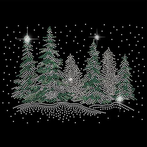 SUPERDANT Iron on Rhinestones Transfer Snow Covered Trees Bling Decals Winter Pine Snow T-Shirt Crystal Heat Transfer Hot Fix Stickers Patch Crystal Decor for Christmas Bags Clothing DIY Art Craft in Saudi Arabia