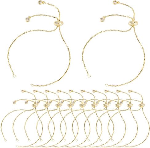SUNNYCLUE 1 Box 12Pcs Real 18K Gold Plated Brass Chain Bracelet Adjustable Slider Bracelets Metal Bead Extender Box Chains with Cubic Zirconia Charm End for Jewelry Making DIY Craft Women Supplies in Saudi Arabia
