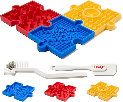 HowGo Puzzle Slow Feeder Lick Mat for Dogs, 38+ Suction Cups | Non-Slip Heavy Duty Maze Enrichment Bowl BPA-Free Silicone | Reduce Boredom Anxiety Free Combination (1PC, Blue) in Kuwait