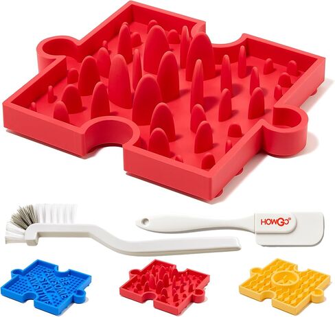 HowGo Puzzle Slow Feeder Lick Mat for Dogs, 38+ Suction Cups | Non-Slip Heavy Duty Maze Enrichment Bowl BPA-Free Silicone | Reduce Boredom Anxiety Free Combination (1PC, Blue) in Kuwait