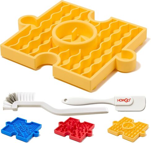 HowGo Puzzle Slow Feeder Lick Mat for Dogs, 38+ Suction Cups | Non-Slip Heavy Duty Maze Enrichment Bowl BPA-Free Silicone | Reduce Boredom Anxiety Free Combination (1PC, Blue) in Kuwait