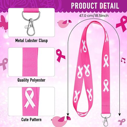 Outus 20 Pieces Breast Cancer Lanyard Pink Ribbon Breast Cancer Awareness Neck Lanyards with Badge Clip for Men Women in Saudi Arabia