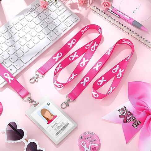 Outus 20 Pieces Breast Cancer Lanyard Pink Ribbon Breast Cancer Awareness Neck Lanyards with Badge Clip for Men Women in Saudi Arabia